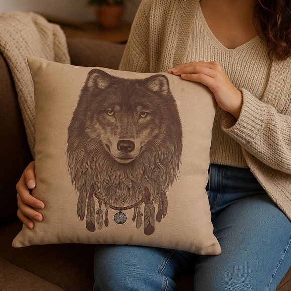 💗 New WOLF Dreamcatcher Pillow Case Cover - Picture 1 of 6